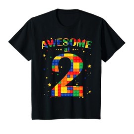Kids Building Blocks Bricks Awesome at 2 Years Old Birthday Boy T-Shirt