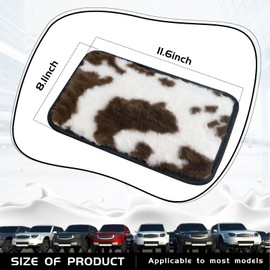 SuperKaKa Brown and White Fluffy Cow Print Armrest Cover for Car,Furry Cute Center Console Pad Cars Interior Accessories for Women Men,Protector for Most Auto Vehicle, SUV, Truck Arm Rest Box