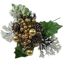 A1-Homes 6 x Luxury Frosted Gold Christmas Picks - Berry and Pine cones - Wreaths Garlands Floristry