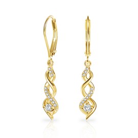 14K Gold Drop Dangle Earrings for Women Cubic Zirconia Hanging Dangle Earrings Long Infinity Drop Earring Leverback CZ Earing for Jewelry (Gold)