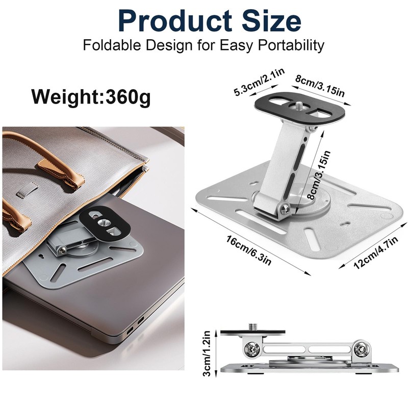 AHRLIC Desktop Projector Stand, 360° Rotation Foldable Metal Projectors Bracket,