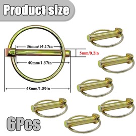 6 Pcs Safety Linch Pin, Round Linch Pins Ring Lock Pins for Boat Farm Tractors Lawn Mowers