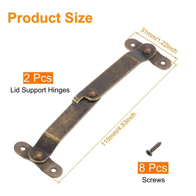 sourcing map 2 Pcs Lid Folding Support Hinges, Iron 180