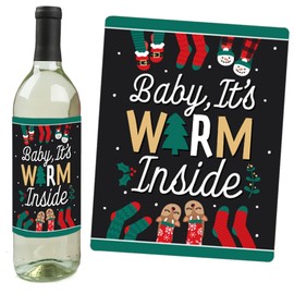 Big Dot of Happiness Christmas Pajamas - Holiday Plaid PJ Party Decorations for Women and Men - Wine Bottle Label Stickers - Set of 4