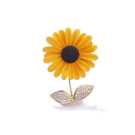 Prosy Cute Sunflower Love Brooch Gold Party Dress Crystal Rhinestone Brooch Elegant Collar Pins Accessories for Women and Girls (A)