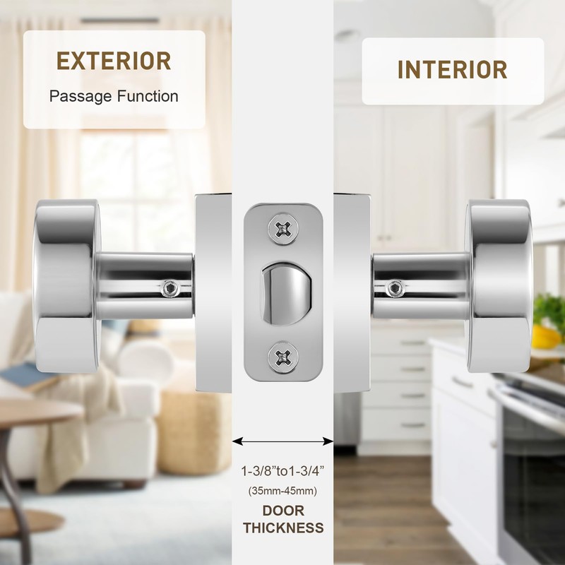 coolnews Polished Chrome Passage Door Knobs Interior, Heavy Duty Square