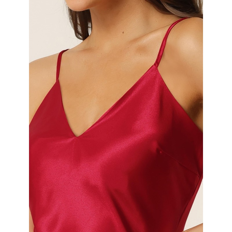 cheibear Women's Pajamas, Satin Sleep Dress, Pajamas, Silky Cami Strap
