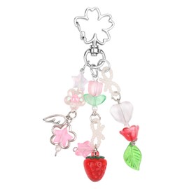 PEUTIER Cute Strawberry Keychain, Aesthetic Strawberry Keyring Charms Strawberry Flowers Stars Leaves Bowknot Charms for Women Girls Bag Purse Gifts