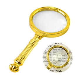 Portable Magnifying Glass with Split Handle, 10X Handheld Reading Magnifying Glass for Seniors & Kids, 80mm Gold Colored Magnifier with Real Glass for Reading Inspection Coins Jewelry