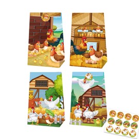 MMBDAMAI 12 Pcs Chicken Party Bags Chicken Party Decorations Farm Chicken Candy Bags Gift Bag Goodie Bags Treat Bags with 12 Pcs Cute Chicken Stickers for Chicken Party Favors Birthday Party Supplies