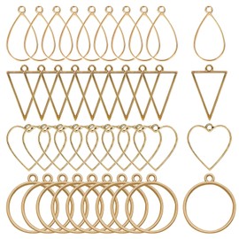 Ximalun 40pcs Open Bezel Pendants Open Back Pendant Blanks Hollow Pendant Open Bezels Resin Bezels for DIY Pressed Flower Frame Assorted Resin Earrings Necklace(K Gold)
