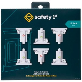 Safety 1st - Cerraduras adhesivas seguras para explorar a prueba de bebés, cerraduras para niños para armarios y cajones (12 cerraduras), color blanco