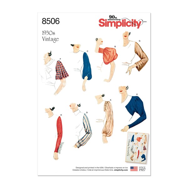 Simplicity Pattern 8506 A (10-12-14-16-18-20-22) Misses' Vintage Set of Sleeves, Paper, White, 22 x 15 x 1 cm