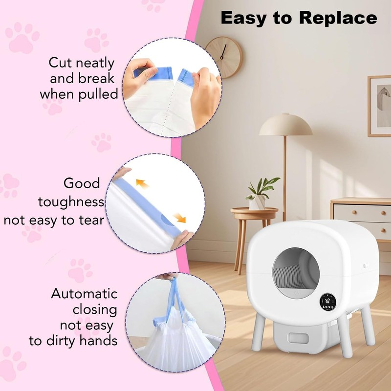 Jiyocy 120-Pack Cat Liner Replacement Bags, Heavy-Duty Drawstring Litter Box