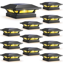 SIEDiNLAR Solar Post Cap Lights 16 LEDs 2 Modes 3.5x3.5 4x4 Wooden Vinyl Post Light Waterproof Outdoor for Deck Fence Garden Patio Decor, Warm/Cool White (12 Pack, Black)