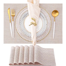 U Chef Juego de 6 Manteles Individuales para Mesa y Comedor, Lavables para Interiores y Exteriores, Manteles Antideslizantes para el Hogar, Restaurante, Cocina, Hotel, Cafetería (Beige Claro)