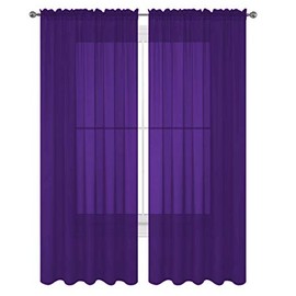 Decotex 2 Piece Solid Elegant Sheer Curtains Fully Stitched Panels Window Treatment Drape (54" X 95", Purple)