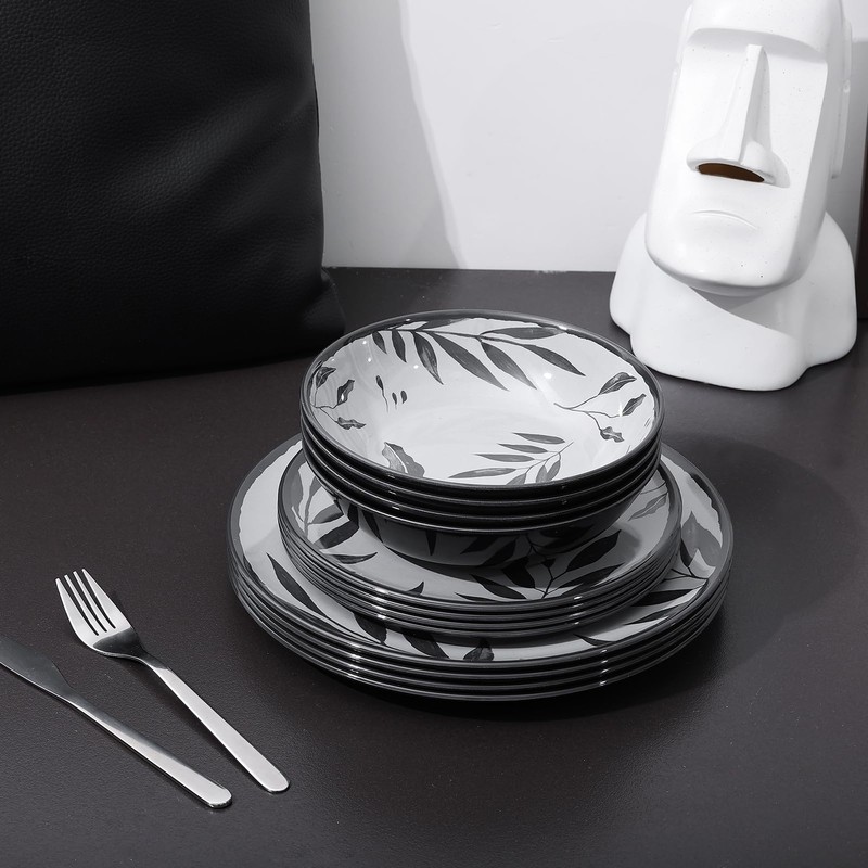 Lechoo 12pcs Melamine Dinnerware Set - Service for 4 Melamine