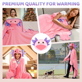 Mewaii Softness Wearable Axolotl Blanket Hoodie – Expertly Designed for American Body,Full Coverage with Easy Movement,Oversized Warm and Cozy Flannel Blanket, Axolotl Gift for Women