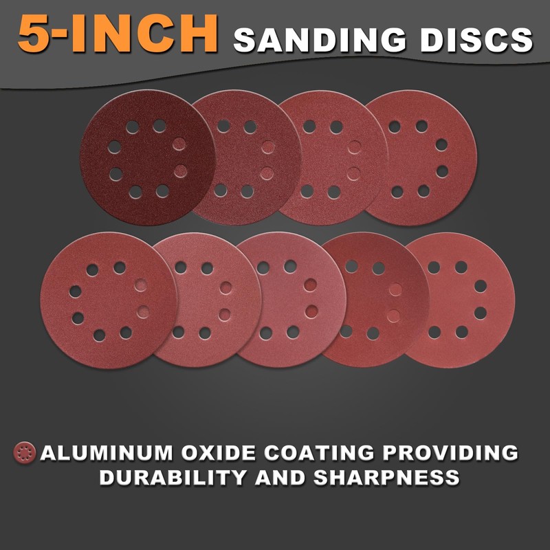 BMOTL 100Pcs 80 Grit Sanding Discs 5 Inch 8 Hole: