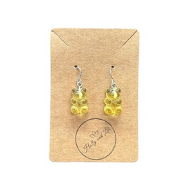 Gummy Bear Novelty Style Dangle & Drop Earrings, 9 Variations, Gummy Bears, Teddy Bear Charms, Cuddly bear earrings, Hooks (Yellow)