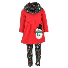 Unique Baby Girls Christmas Snowman 3 Piece Winter Outfit (7/XXL, Red)