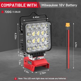 Azocek New Upgrade LED Work Light Compatible with Mil-wau-kee 18V Battery, 60W 6000LM Flashlight, 18V Battery Cordless Work Light with Low Voltage Protection & Dual USB & Type-C Charging Port (60W)