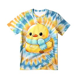 Kids Yellow Blue Duck Tie Dye T-Shirt,Children Hippies Senior Yellow Blue Tie Dye Tee Duck Tshirt for Kids X-Large