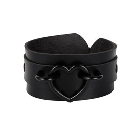 Manfnee Pack of 2 Punk Gothic Bracelet for Men Women Leather Heart Metal Rivets Cuff Wide Bracelet Black, Faux Leather Zinc, No gemstone