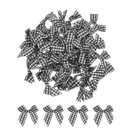 MECCANIXITY 50Pcs Mini Gingham Ribbon Bow 1.5" Checkered Fabric Satin Ribbon Bows for Craft DIY Hair Bow Sewing Wedding Birthday Party Black and White