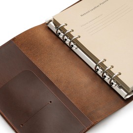 Nekmit Leather Planner 2025, A5 Refillable Runs From March 2025 to June 2026 Ring Binder 5"x8" Planner Monthly Weekly, Crazy Horse Leather Cover with Storage Pockets, Back to School Supplies