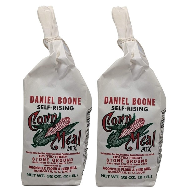 Daniel Boone Self-Rising White Corn Meal Mix 2-2 Lb Bags Bolted-Fresh Stone Ground No Preservatives