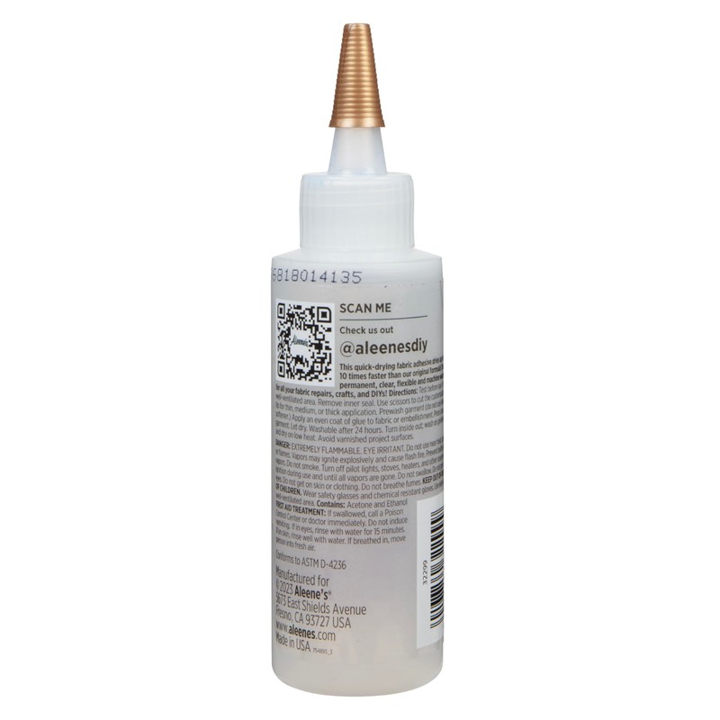 Aleene's Quick Dry fabric Fusion Permanent Fabric Adhesive, 4-Ounce