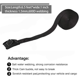 Premium Lashing Strap Short 1" x 6.5 ft, Cam Buckle Tie Down Straps Heavy Duty Secure Straps up to 700 lbs Capacity for Motorcycle,SUP, Kayak, Canoe, Surfboard, Cargo, Boat,Trailer, Luggage, 2pcs