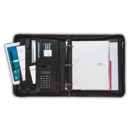 Samsill Professional Padfolio/Portfolio with Zippered Closure Case, 2 Inch Removable Round Ring Binder, Retractable Handles, Interior 10.1” Tablet Sleeve, Black