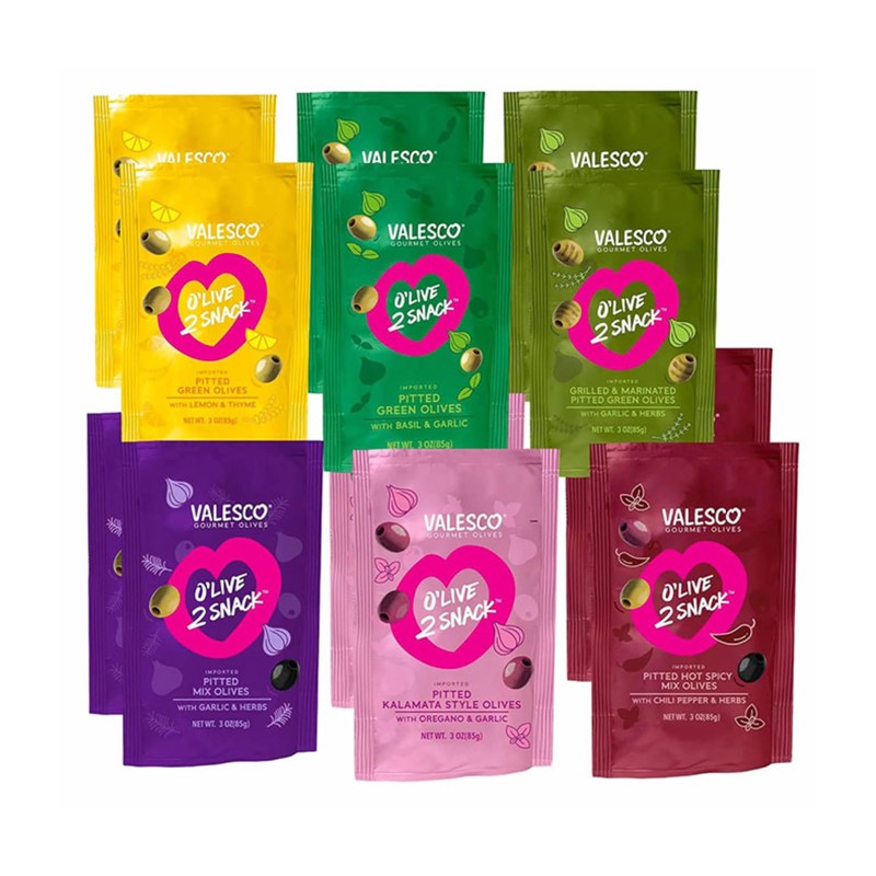 Valesco, O'Live 2 Snack Pitted Olives Variety Pack, 6 Flavors,
