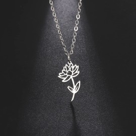 kkjoy Stainless Steel Birth Month Flower Necklace 12 Months Birthday Flower Pendant Necklace Best Friend Necklace Jewellery for Women Girls, Stainless Steel