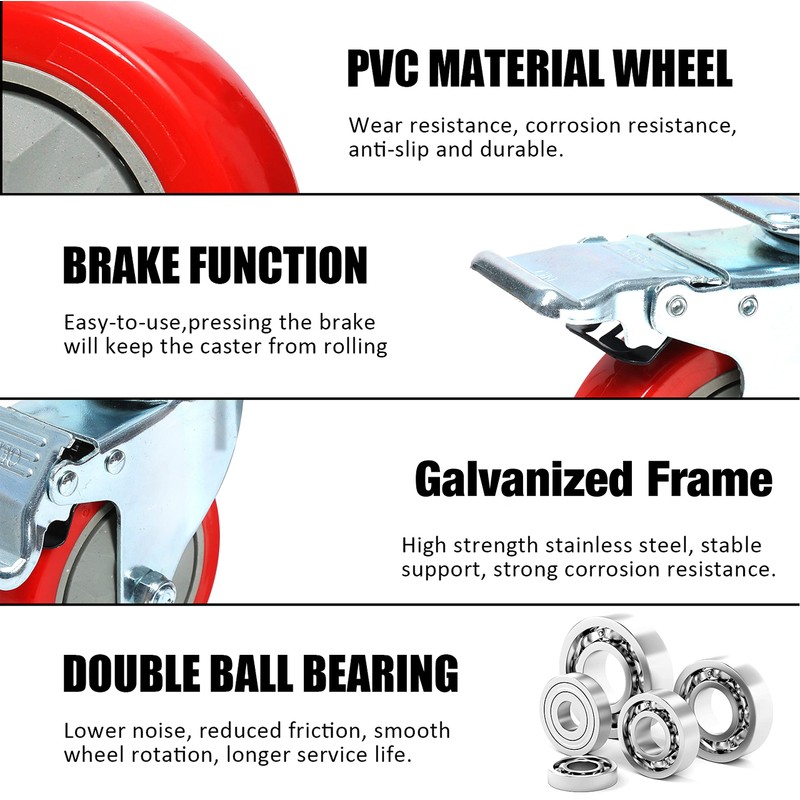 MaxxHaul 50687 4" Heavy Duty Locking Swivel Casters with Brakes,