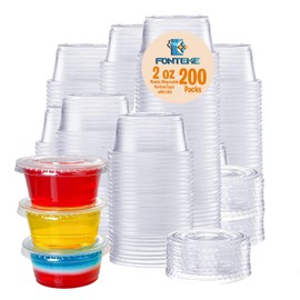 Fonteme Clear Plastic Portion Cups With Lids - (200 Sets - 2 Oz) | BPA-Free Disposable Plastic Condiment Containers | Dressing Containers for Meal Prep, Portion Control, Salad Dressing & Jello Shots