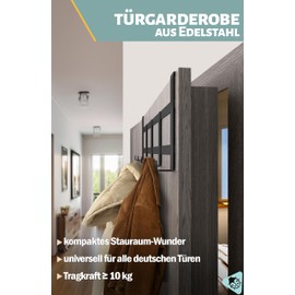 Menz Door Coat Rack, Stainless Steel - Black Door Coat Rack for Hanging as Space-saving Coat Hook Door - Universal Door Hook Rail for Hanging, Sturdy Door Hooks for Hanging