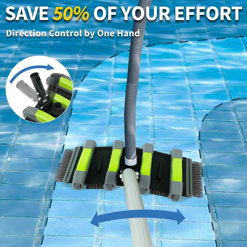 Heavy Duty Pool Vacuum Head with Wheels, 17.5" Flexible Side