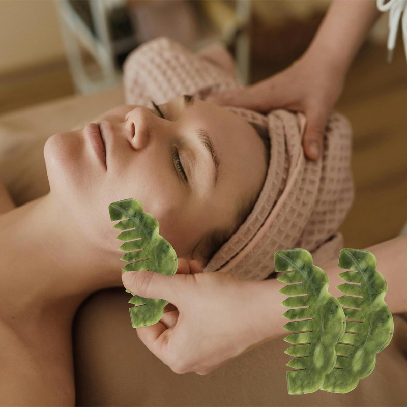 ZJIVQO 2pcs Massage Comb Jade Scalp Massage Comb Jade Gua