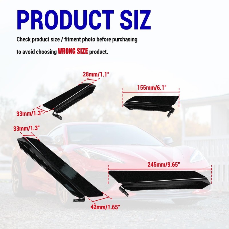 BILLFARO Front Bumper Side Canards,ABS Plastic Front Splitter Fin Body