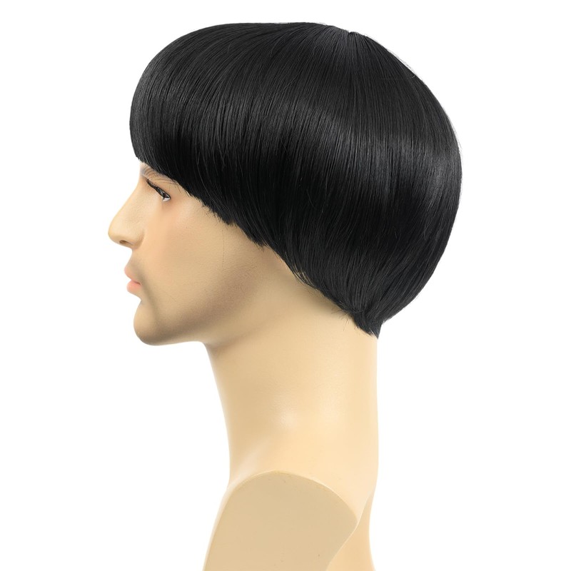 Black Mushroom Wig for Men Short Bowl Cut Wigs for