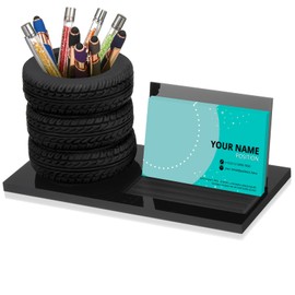 Sherr Tire Shaped Pen Holder Business Card Tire Shape Arylic Stationery Set Automotive Business Card and Car Salesman Pen Holder Office Desk Organizer for Men Cool Mechanics Gifts Car Lover(Clear)