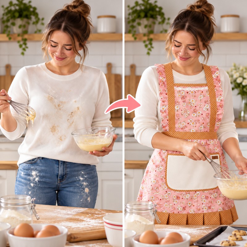 Retro Floral Canvas Apron for Kitchen Cooking – Ruffle Edge