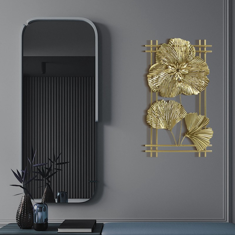 Ginkgo Leaf Wall Hanging Decor Metal Iron 3D Golden Ginkgo