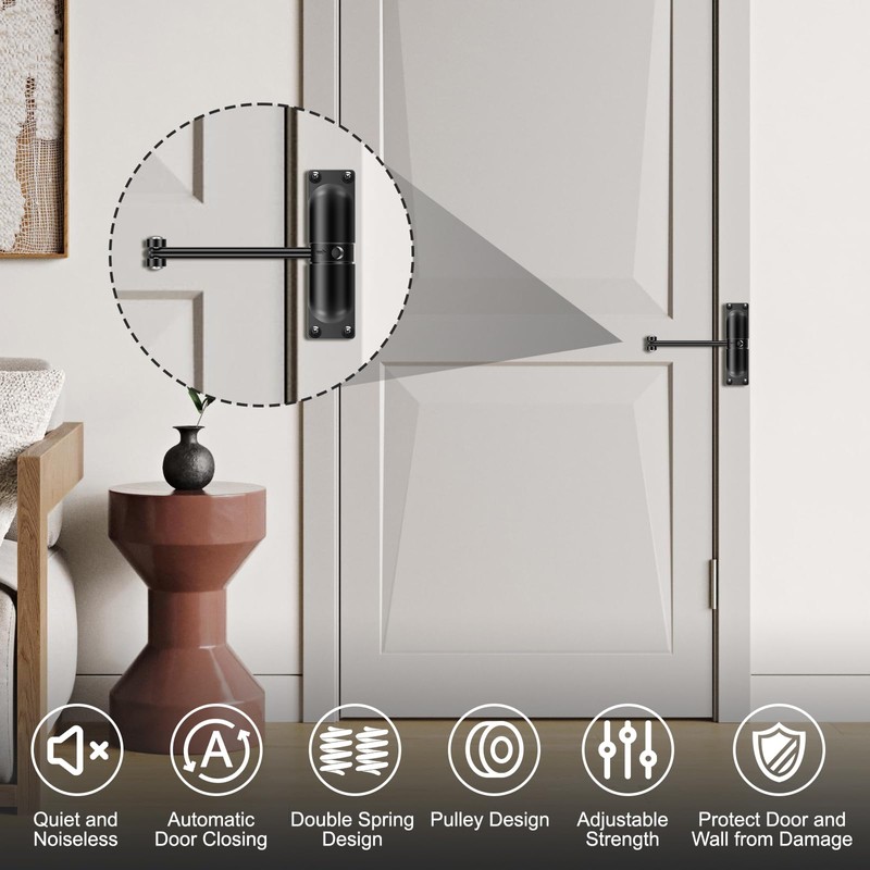 AROMUJOY Automatic Door Closer, Spring Loaded Door Closer, Zinc Alloy
