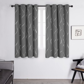 Deconovo Deconovo Blackout Curtains, Thermal Insulated Curtains, Wave Line Foil Printed Ring Top Curtains for Girls Bedroom, 46 x 54 Inch(Width x Length), Light grey, 2 panels