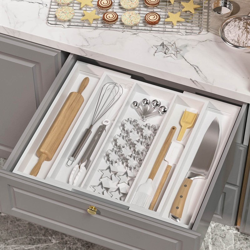 WUSHIZHUHUN Utensil Organizer for Kitchen Drawers - Bamboo Silverware Tray